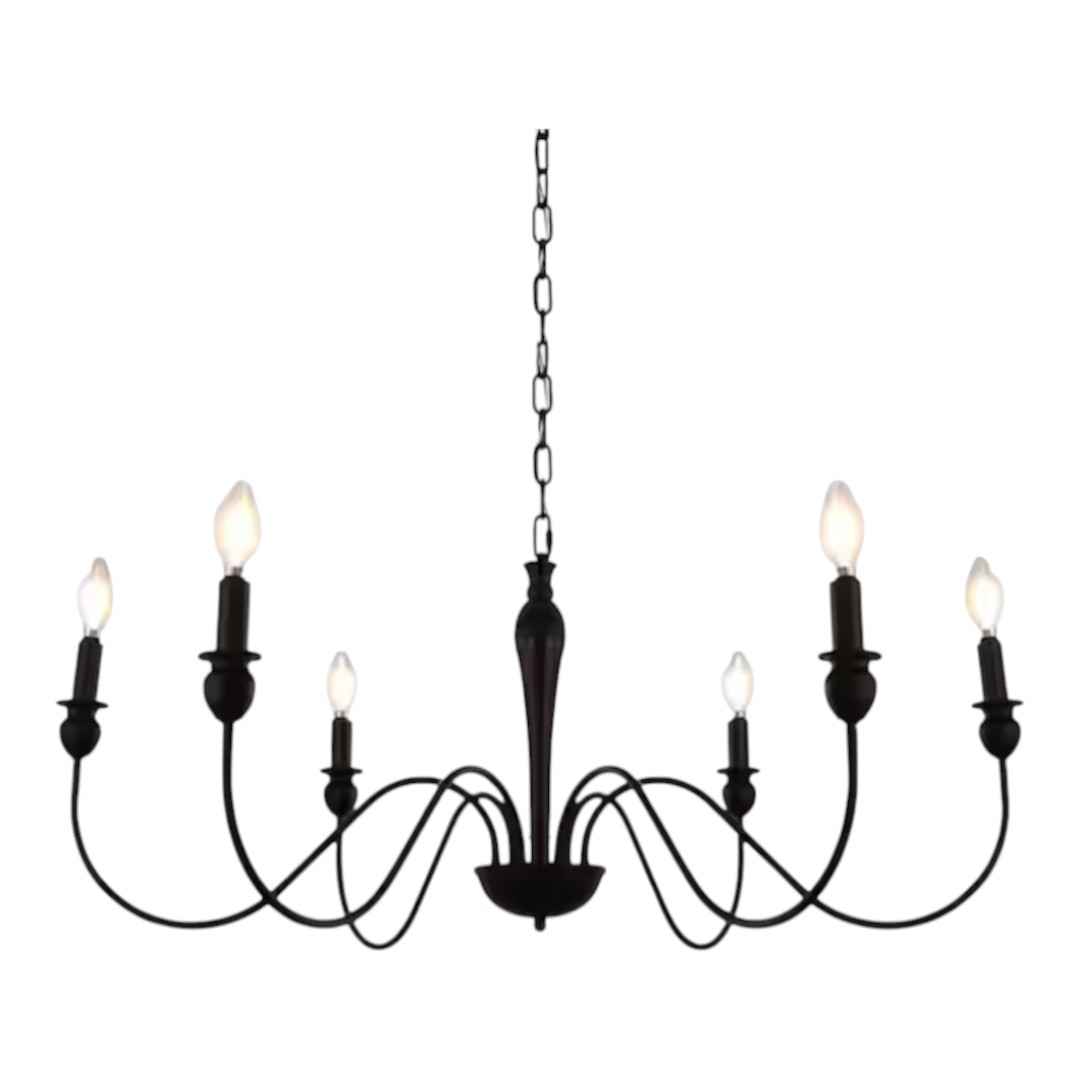 YANSUN H-DZ021 Modern Farmhouse Dining Room Chandelier 6-Light Mattle Black Large Island Candlestick Chandelier Pendant