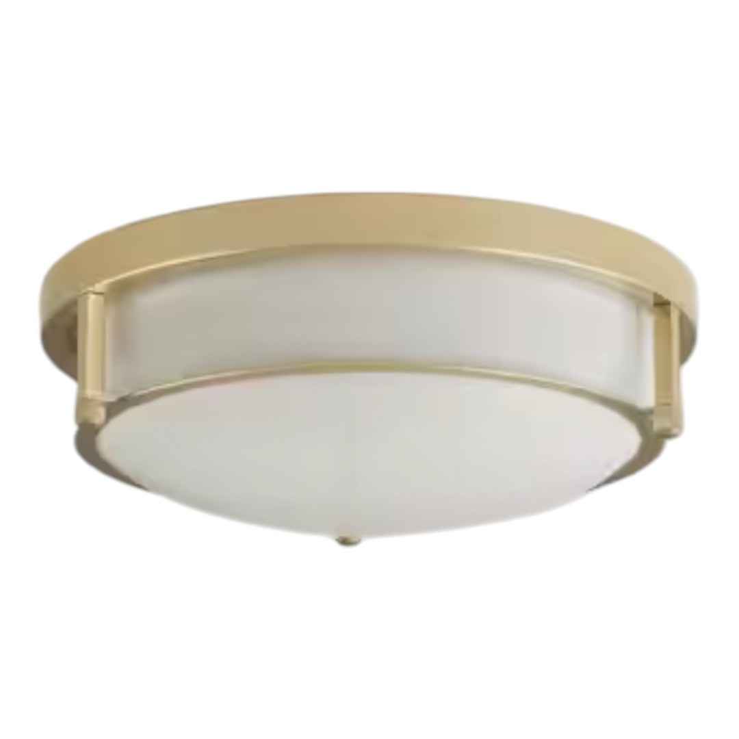 Aiwen CL2058-0 13 in. 2-Light Industrial Gold Flush Mount Farmhouse Close to Ceiling Light Fixture with White Glass Shade