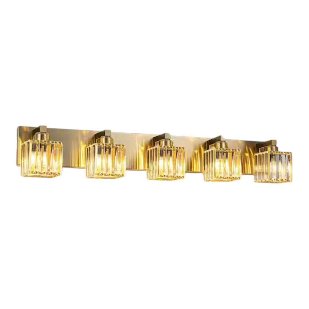 EDISLIVE 81010000057118 Orillia 35.4 in. 5-Light Gold Bathroom Vanity Light with Crystal Shades
