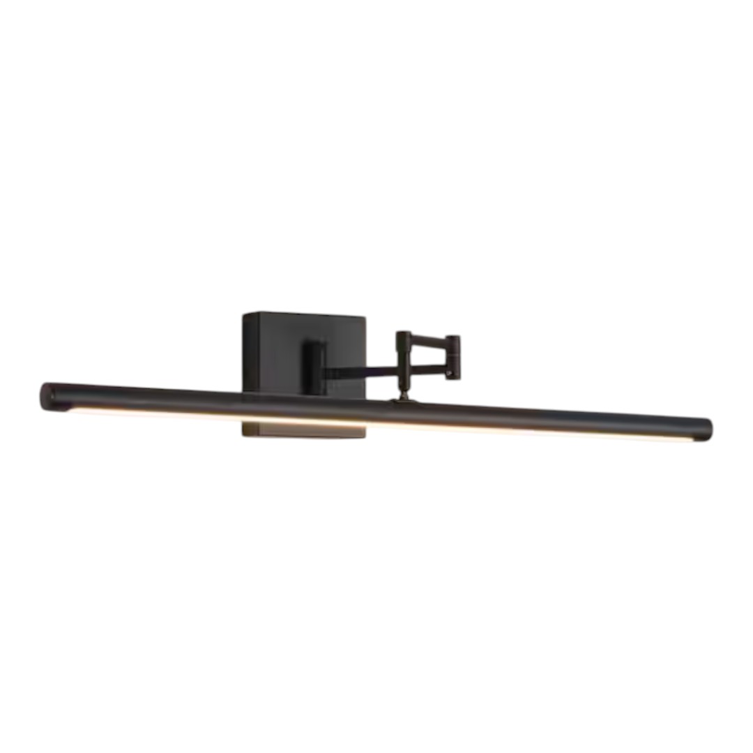 HUOKU PD1077271 Nimbus 1-Light 28 in.W Matte Black Integrated LED Dimmable Vanity Light Bar with Swing Arm for Mirror or Wall Art