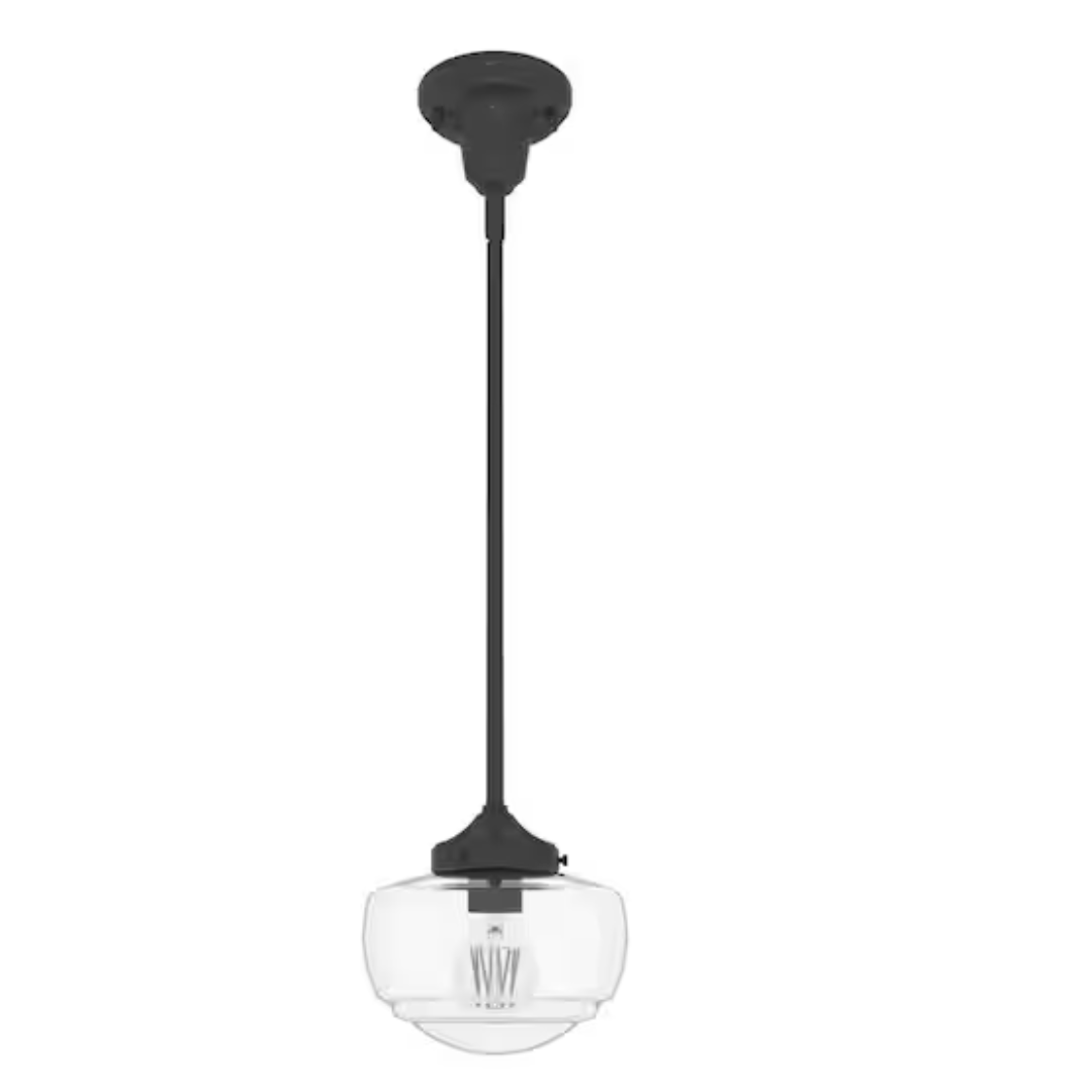 Hunter 19046 Saddle Creek 1-Light Noble Bronze Schoolhouse Mini Pendant Light with Clear Seeded Glass Shade
