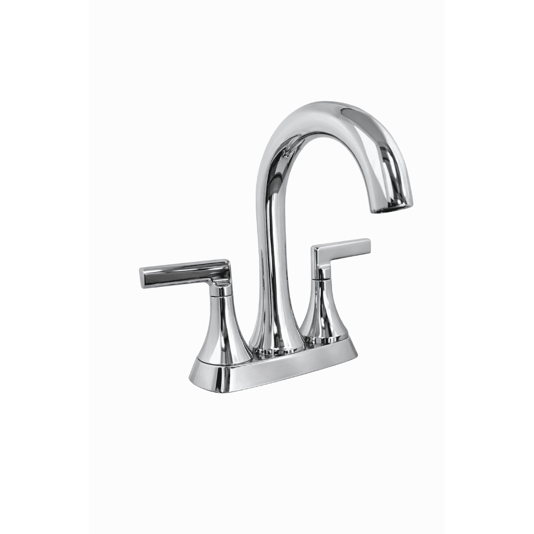 LF-048-VEDC 4 in. Centerset Double-Handle High-Arc Bathroom Faucet with Drain Kit Included in Polished Chrome