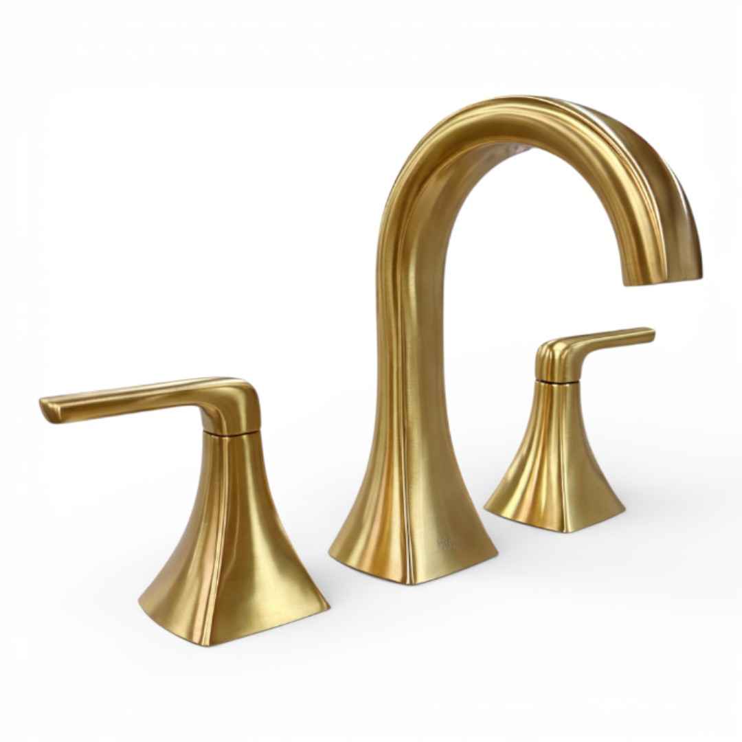 LF049-BIEBG 8 in. Adjustable Widespread Double-Handle Bathroom Faucet with Drain Kit Included in Brushed Gold