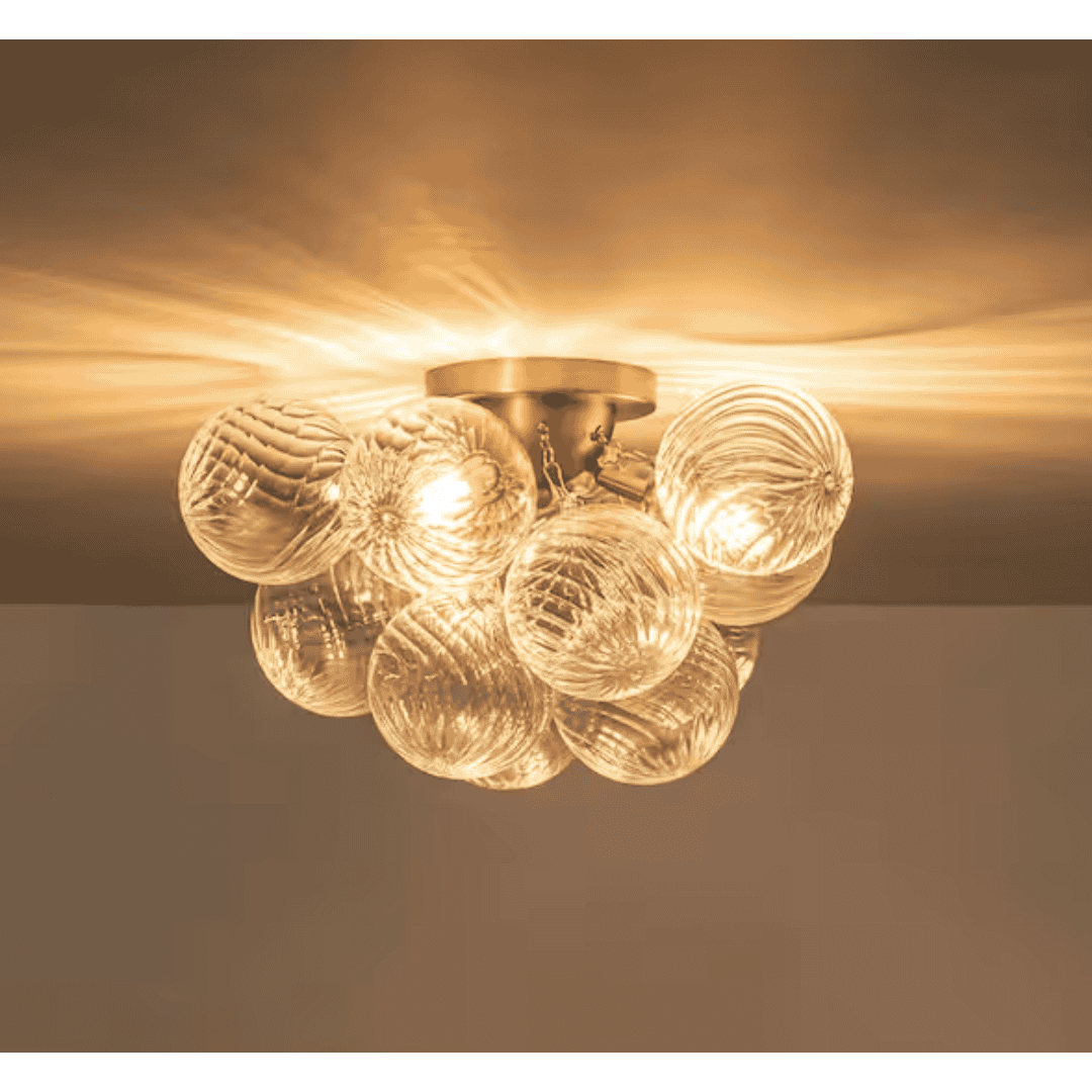 Y'INSP LT1074271 Nordic Bubble 18 in. 3-Light Brushed Brass Semi-Flush Mount Ceiling Light with Swirled Clear Glass Globes Shade
