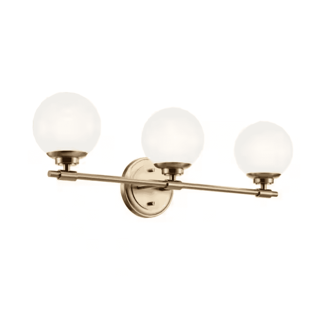 KICHLER 55172CPZ Benno 24.5 in. 3-Light Champagne Bronze Industrial Bathroom Vanity Light with Opal Glass
