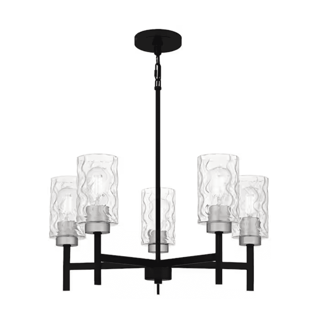 DSI LIGHTING DSHD36550A1 Elara 5-Light Matte Black and Brushed Nickel Chandelier with Clear Textured Glass