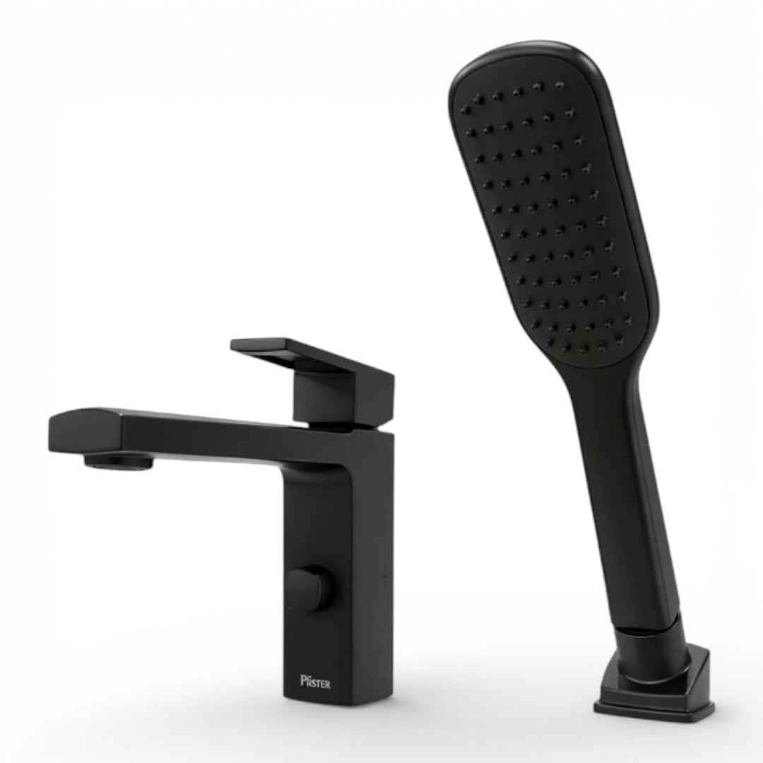RT6-2DAB Single Handle Deck-Mount Roman Tub Faucet with Hand Shower in Matte Black