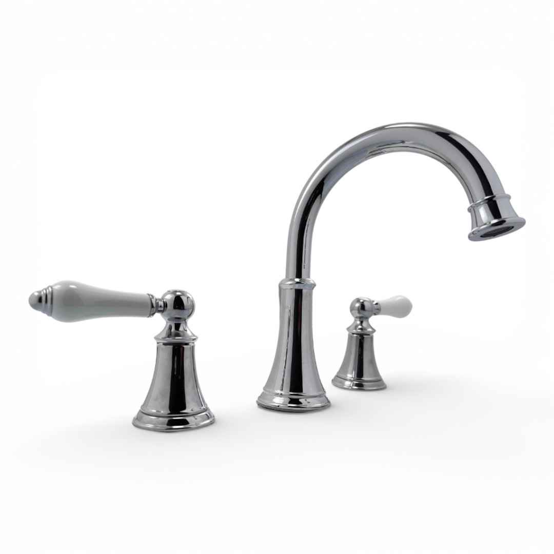 LF-049-COPC 8 in. Widespread Double-Handle Bathroom Faucet in Polished Chrome with White Handles