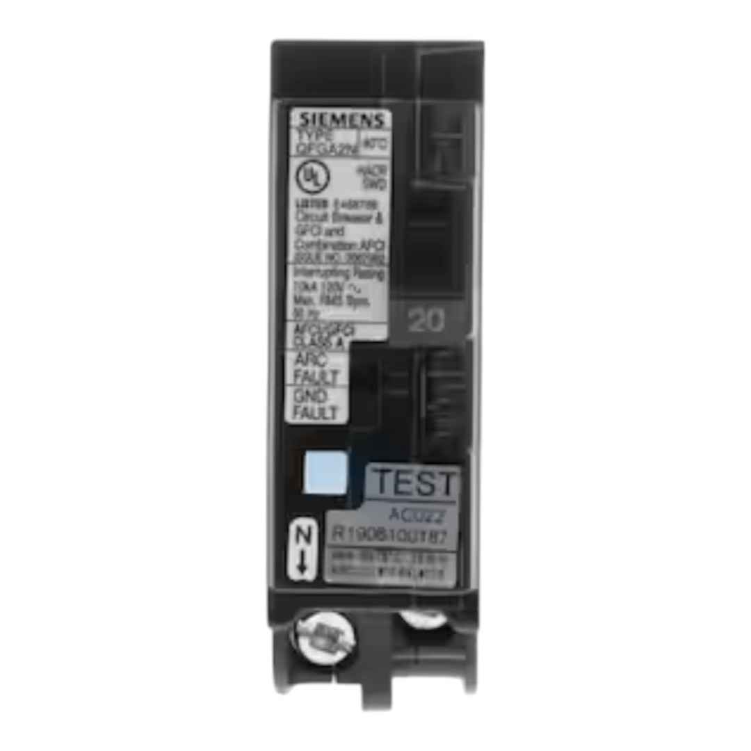 Siemens Q120DFNP 20 Amp 1-Pole Dual Function (CAFCI/GFCI) Plug-On Neutral Circuit Breaker