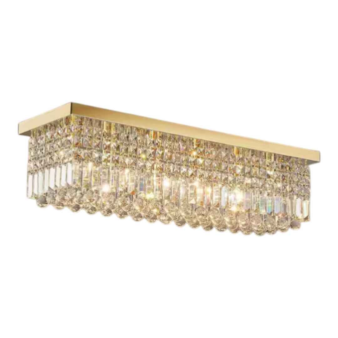 WDETR SPM-03708G 32 in. 6-Light Freddrick Dimmable Gold K9 Crystal Flush Mount Kitchen Light Gold Rectangle Chandeliers