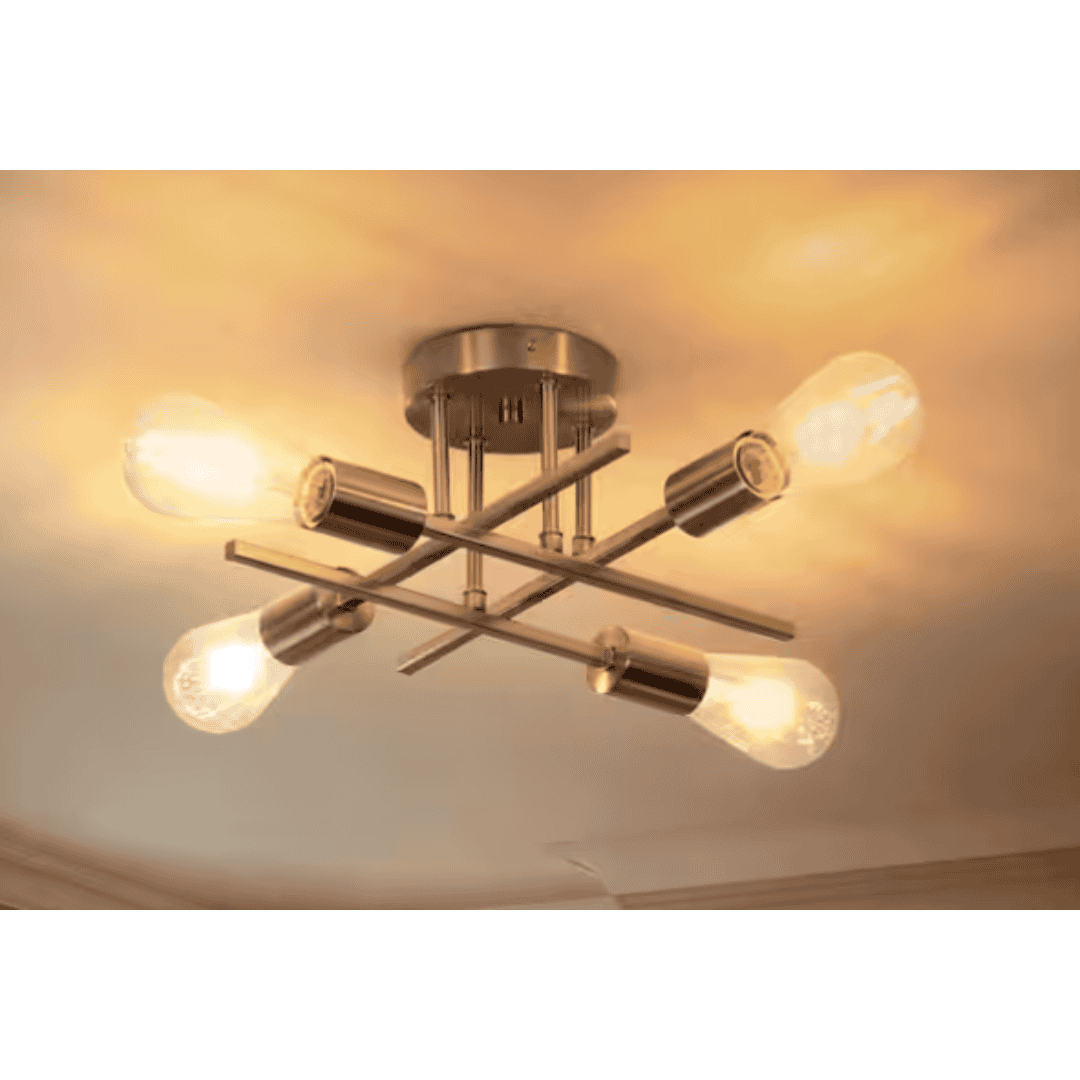 TOZING XDDTY4T-CWSGSN-2403US 16 in. 4-Light Modern Sputnik Linear Nickel Metal Industrial Farmhouse Semi- Flush Mount Ceiling Lights Chandelier Light