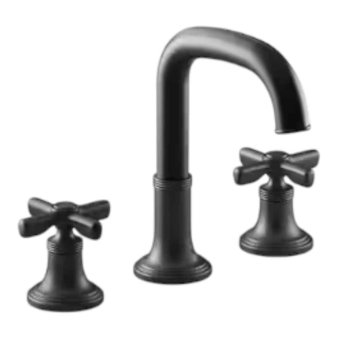 KOHLER R36011-3D-BL Paces 8 in. Widespread Double Handle Bathroom Faucet with Cross Handles in Matte Black