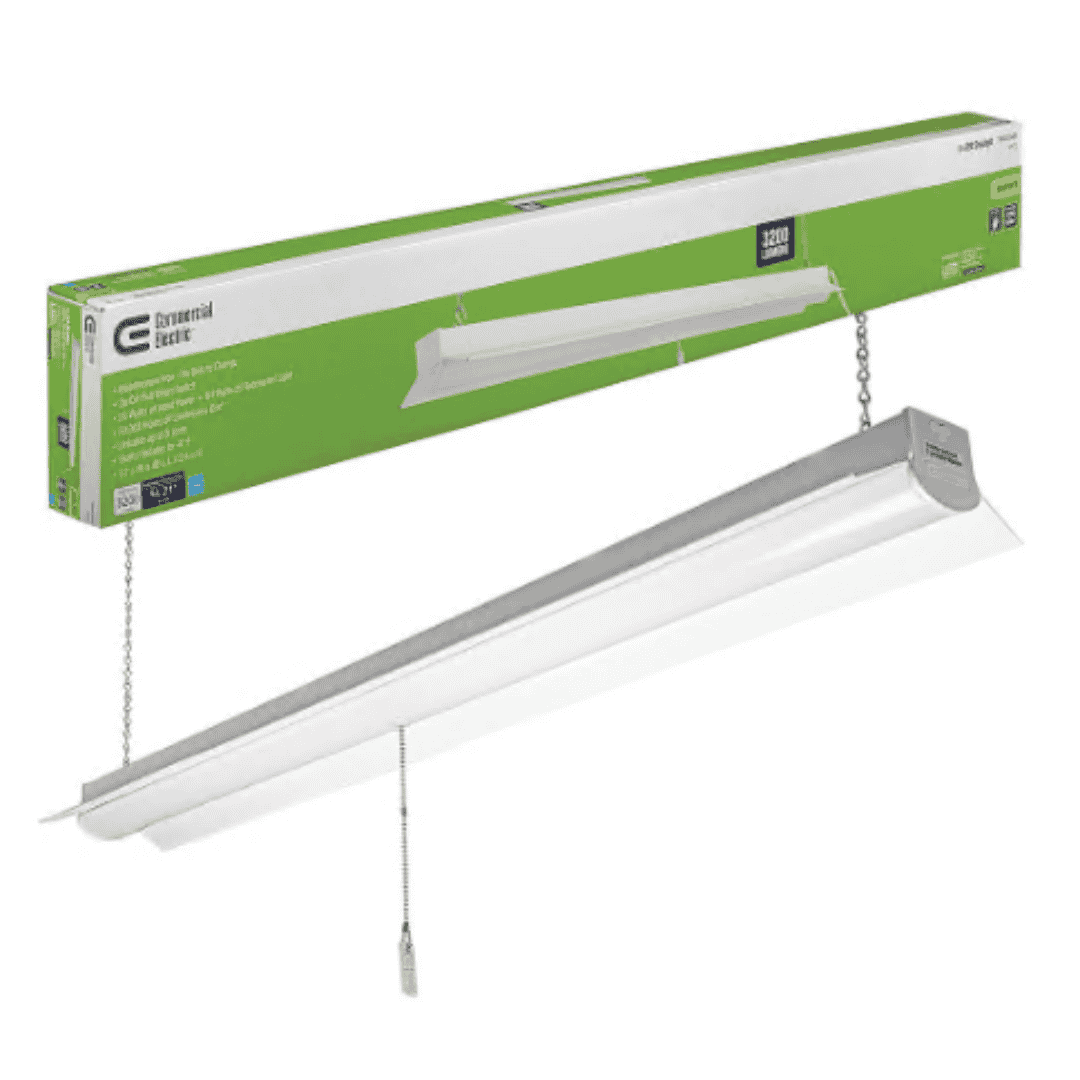 Commercial Electric 54103161 4 Ft. Plug-in Pull Chain Linkable Integrated LED White Shop Light Garage Light 3600 Lumens 36W Bright White 4000K
