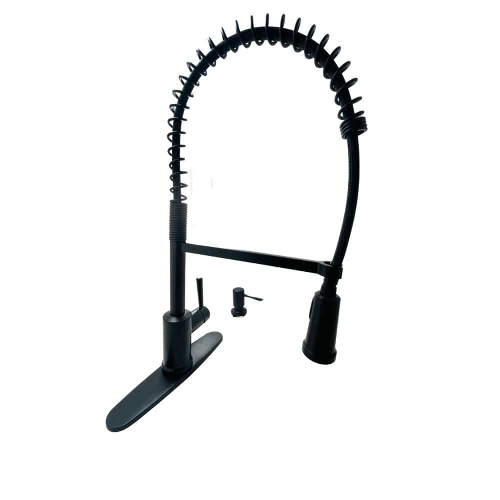 Single-Handle Pre-Rinse Spring Pulldown Sprayer Kitchen Faucet with High-Pressure Spray in Matte Black