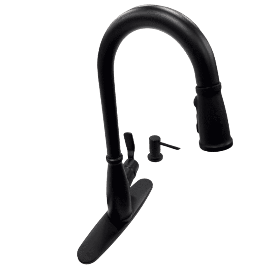 87071BL 16.57 in. H Single-Handle Pull-Down Sprayer Kitchen Faucet in Matte Black with 360° Swivel Spout and Spring-Return Hose and Boosted Spray