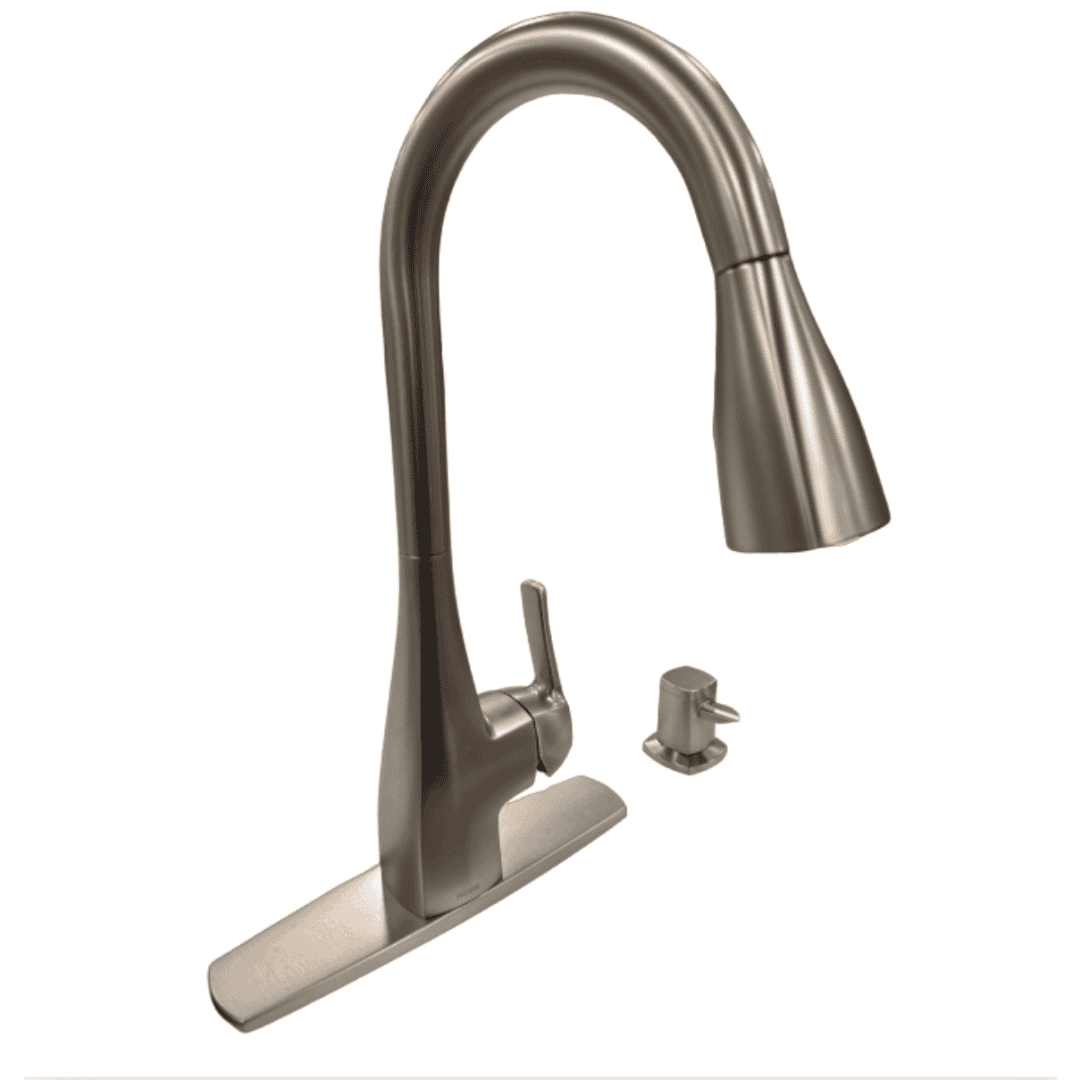 87599SRS 17 in. H Single-Handle Pull-Down Sprayer Kitchen Faucet in Spot Proof Stainless Steel with 360° Swivel Spout and Spring-Return Hose and High-Pressure Spray
