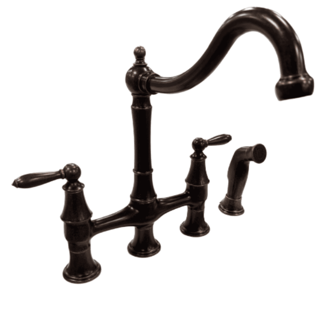 F-031-4COU 2-Handle Bridge Kitchen Faucet with Side Spray in Bronze