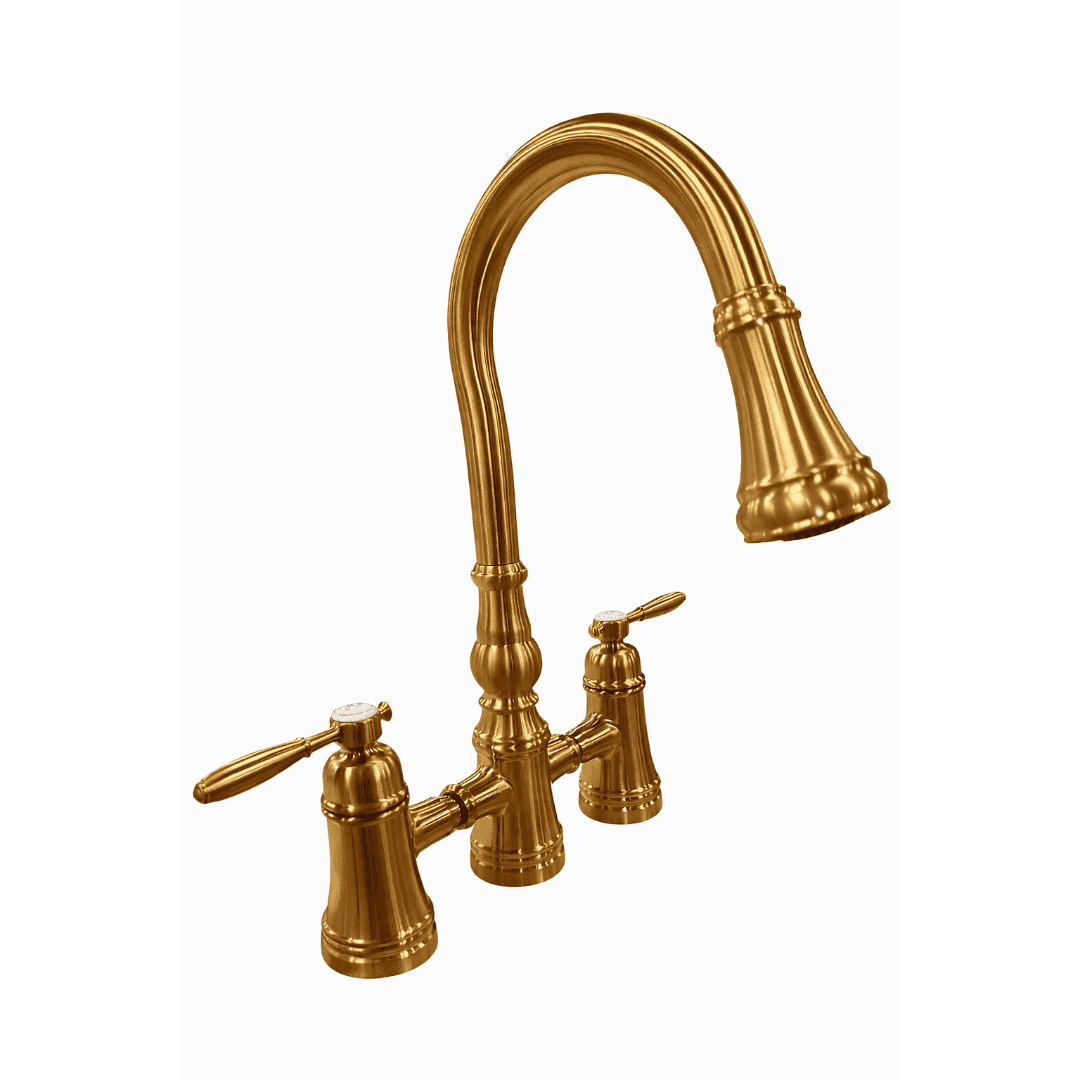 S73204BG 2-Handle High-Arc Bridge Kitchen Faucet with Pressure Boost in Brushed Gold