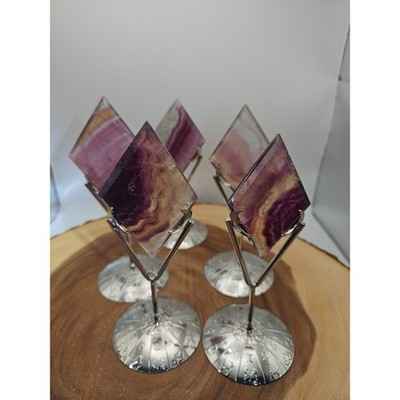 1 Each Natural Rainbow Fluorite Diamond W/ Zodiac stand