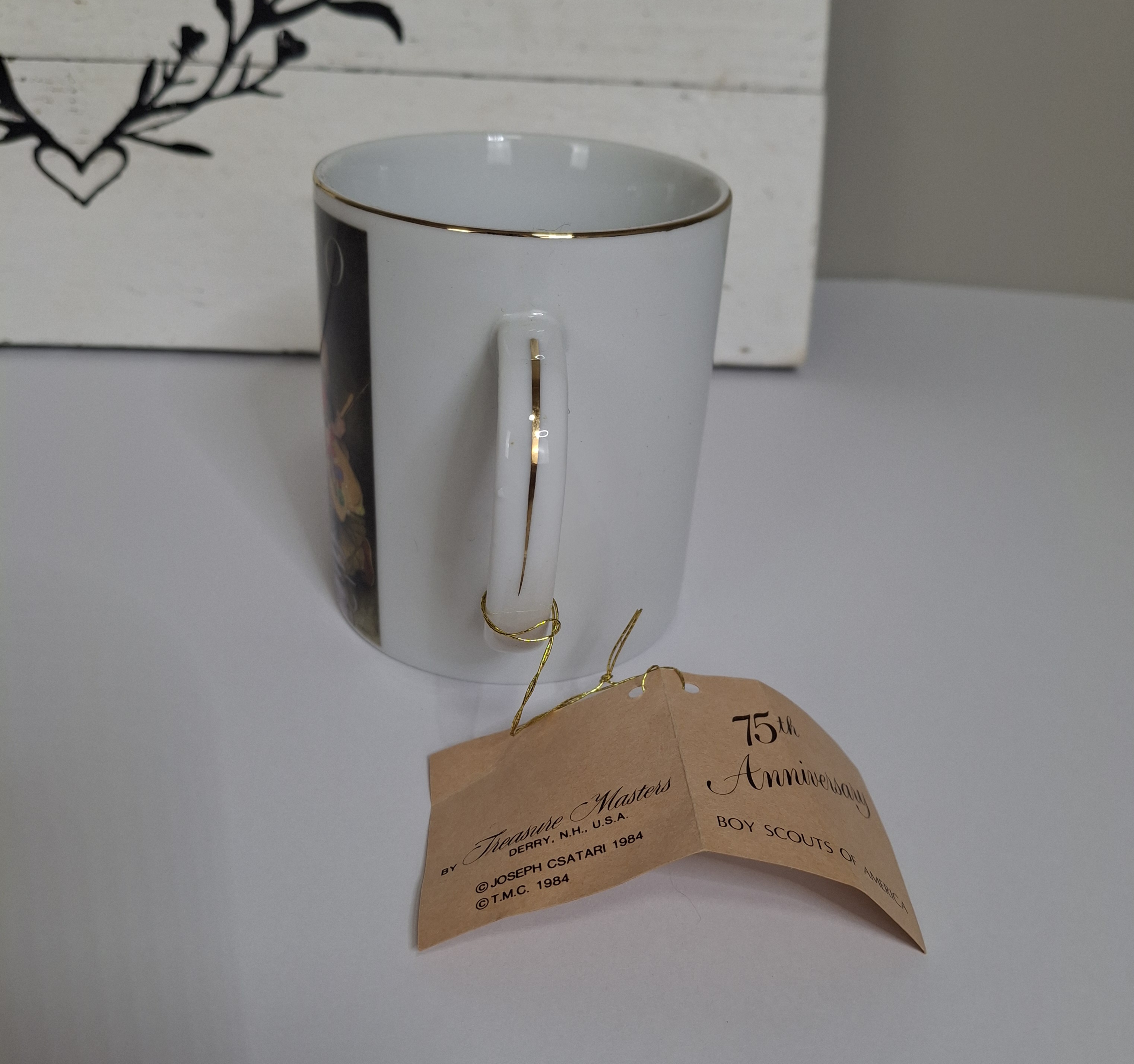 boy-scouts-75th-anniversary-joseph-csatari-mug-treasure-masters-1984-gold-rim