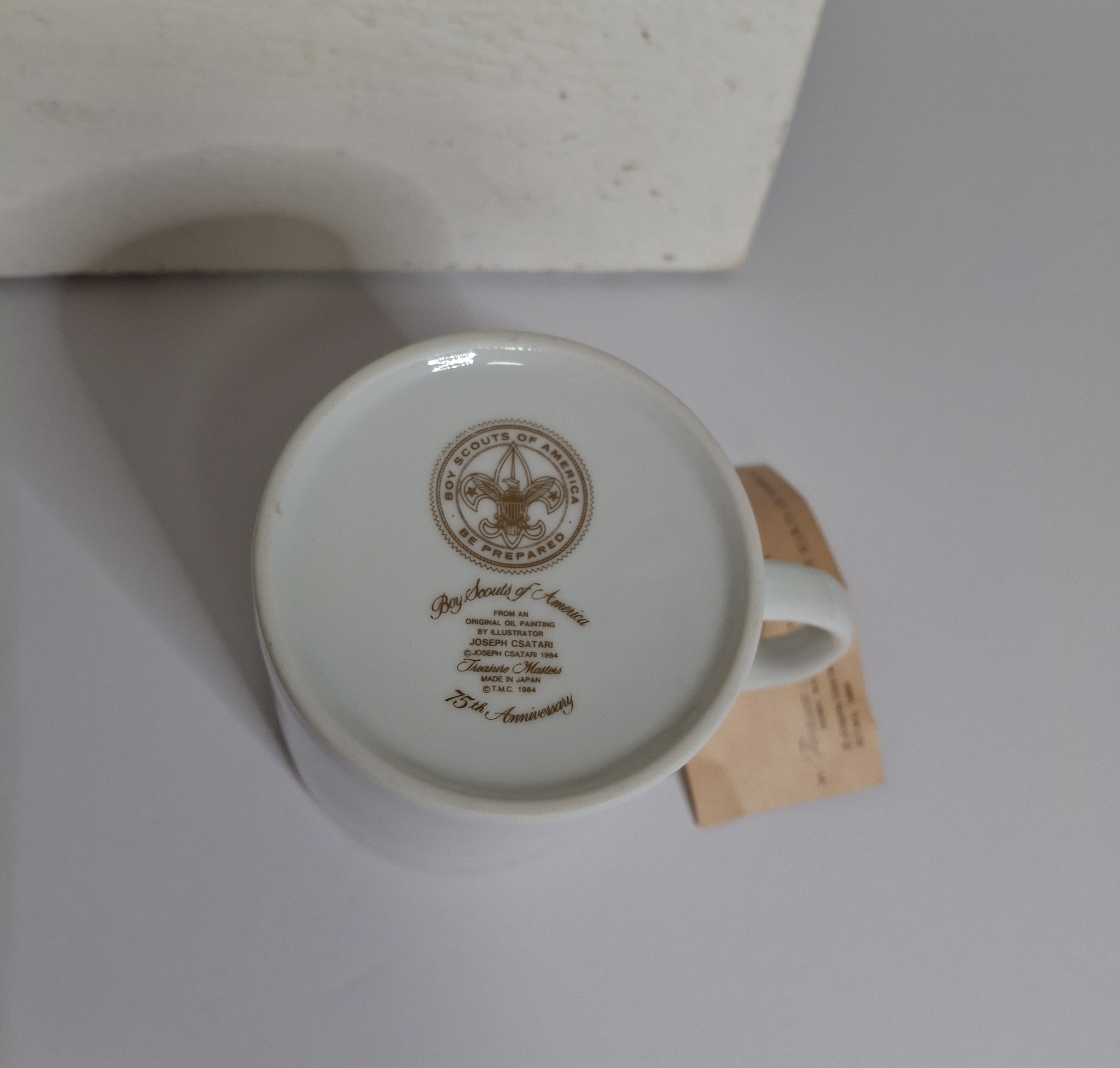 boy-scouts-75th-anniversary-joseph-csatari-mug-treasure-masters-1984-gold-rim