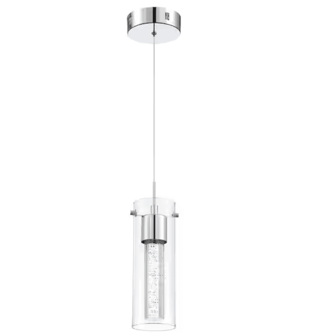 Uixe SSL-50871 8.5-Watt Integrated LED Chrome Pendant with Crystal Bubble Glass Shade
