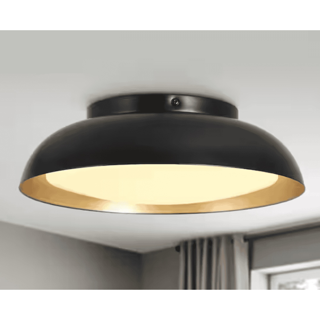Zevni Z-483MQAQF-5055 Modern 1-Light 16.5 in. Black Dome Integrated LED Flush Mount Light, Ceiling Light with White PC Shade for Hallway