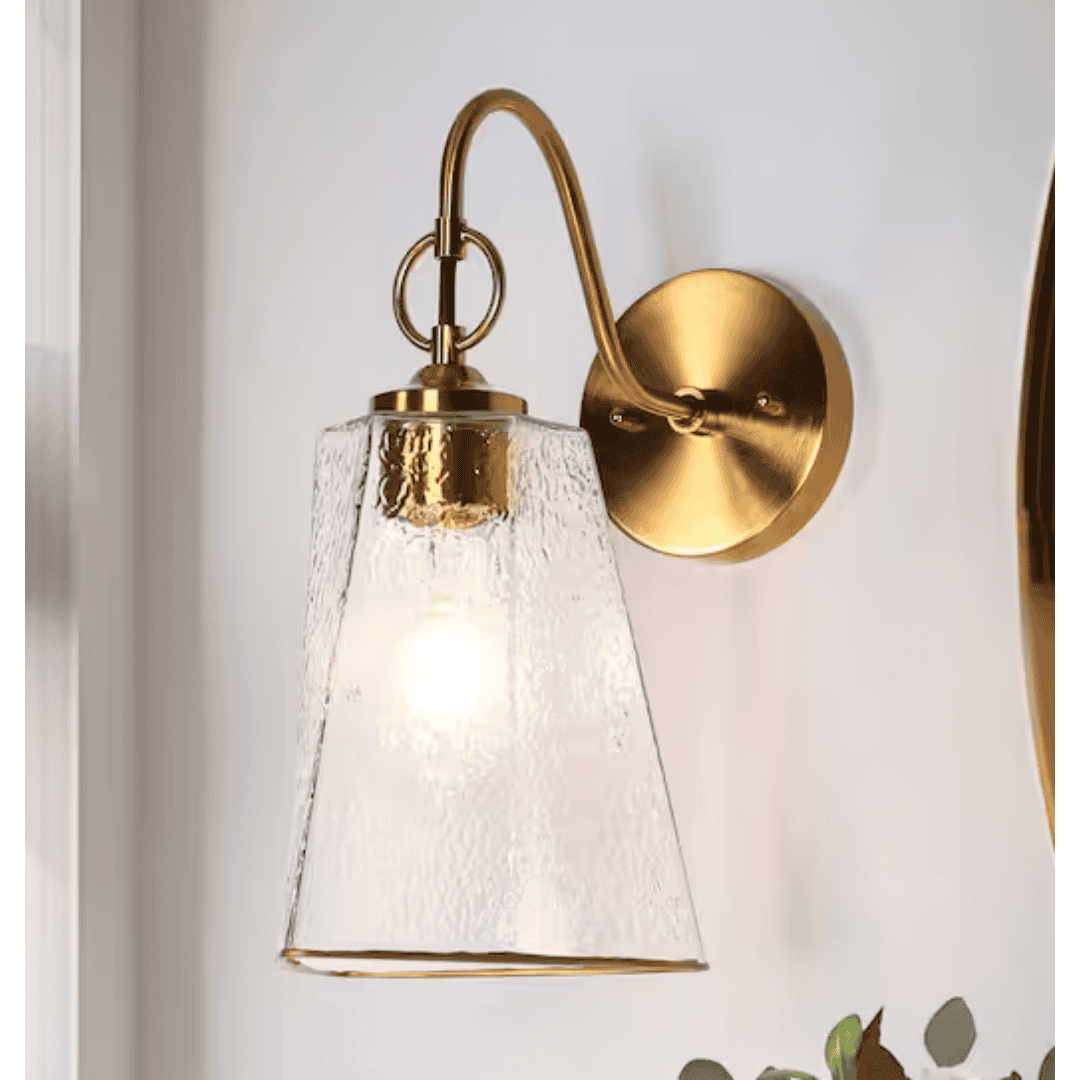 LNC LFQ7BYY050399C Sduiaor Modern 1-Light Plated Brass Wall Light with Textured Irregular Bell Glass Shade, Bedroom Sconce, LED Compatible
