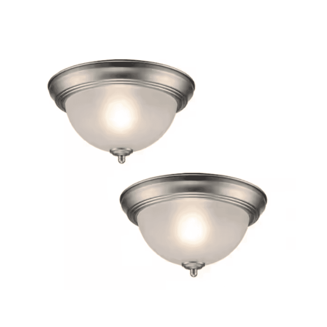 HPI-9721 BN 11.25 in. 1-Light Brushed Nickel Flush Mount Ceiling Light Fixture with Frosted Glass Shade (2-Pack)