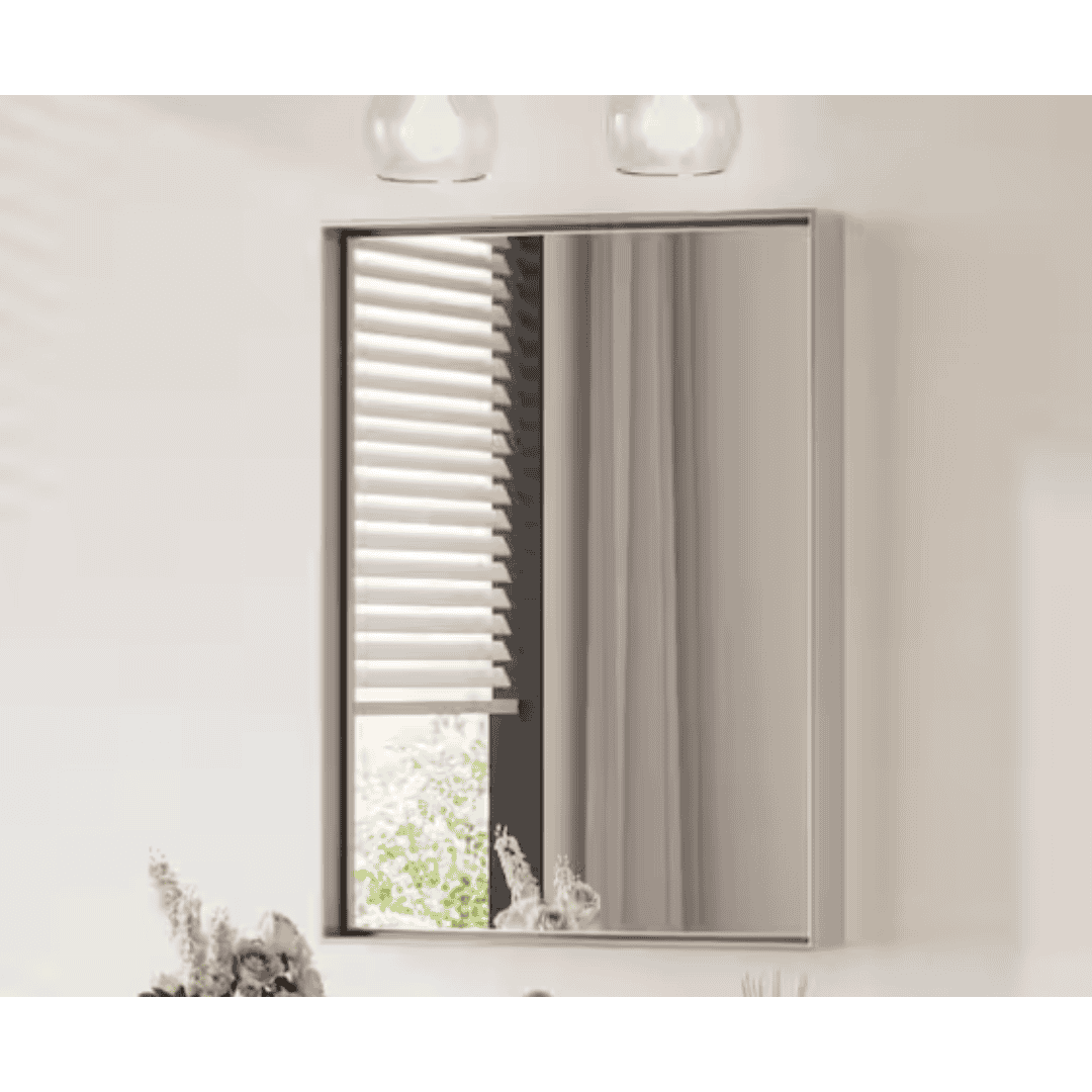 KeonJinn HD-JSKFJ5576SI 22 in. W x 30 in. H Framed Brushed Silver Mirrors for Bathroom Wall Square Corner Bathroom Vanity Mirror Over Sink