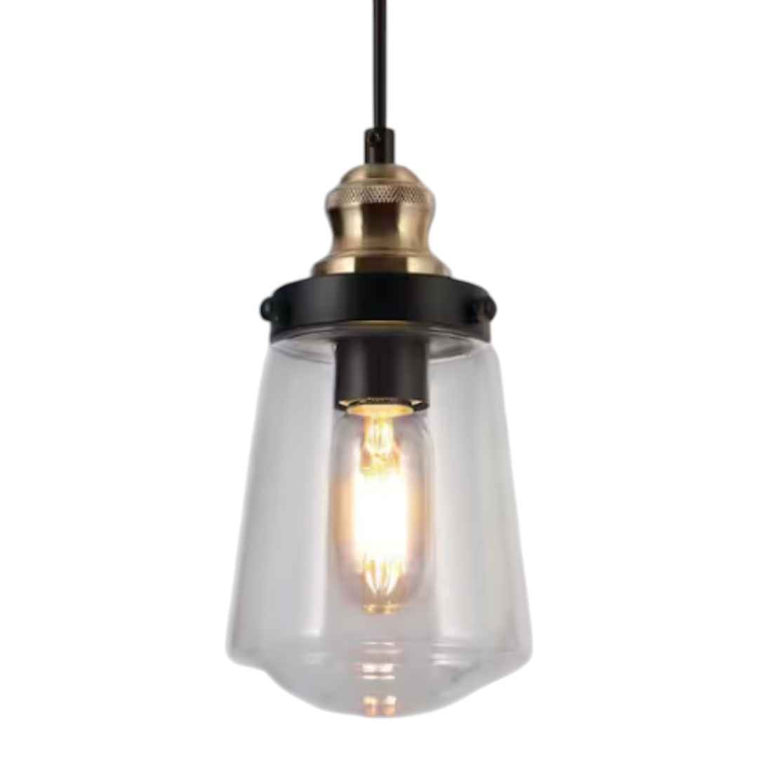 Uolfin 628B8JQYQRI931P Modern Kitchen Island Chandelier Pendant Light 1-Light Black and Brass Cylinder Pendant Light with Clear Glass Shade