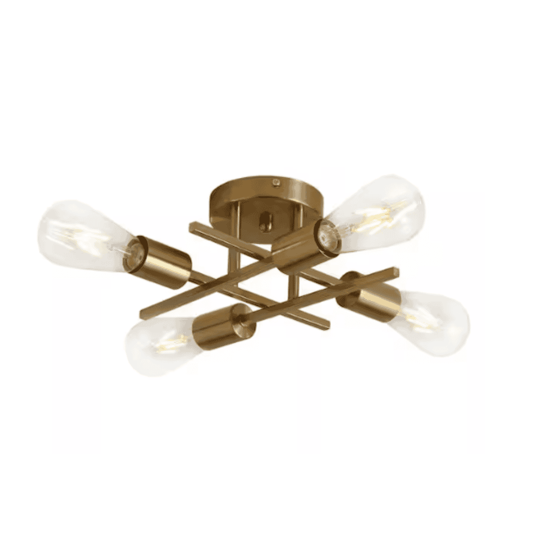 Aiwen DYJ-XD01G Modern 11 in. 4-Light Gold Sputnik Linear Farmhouse Semi-Flush Mount Ceiling Lighting Fixture