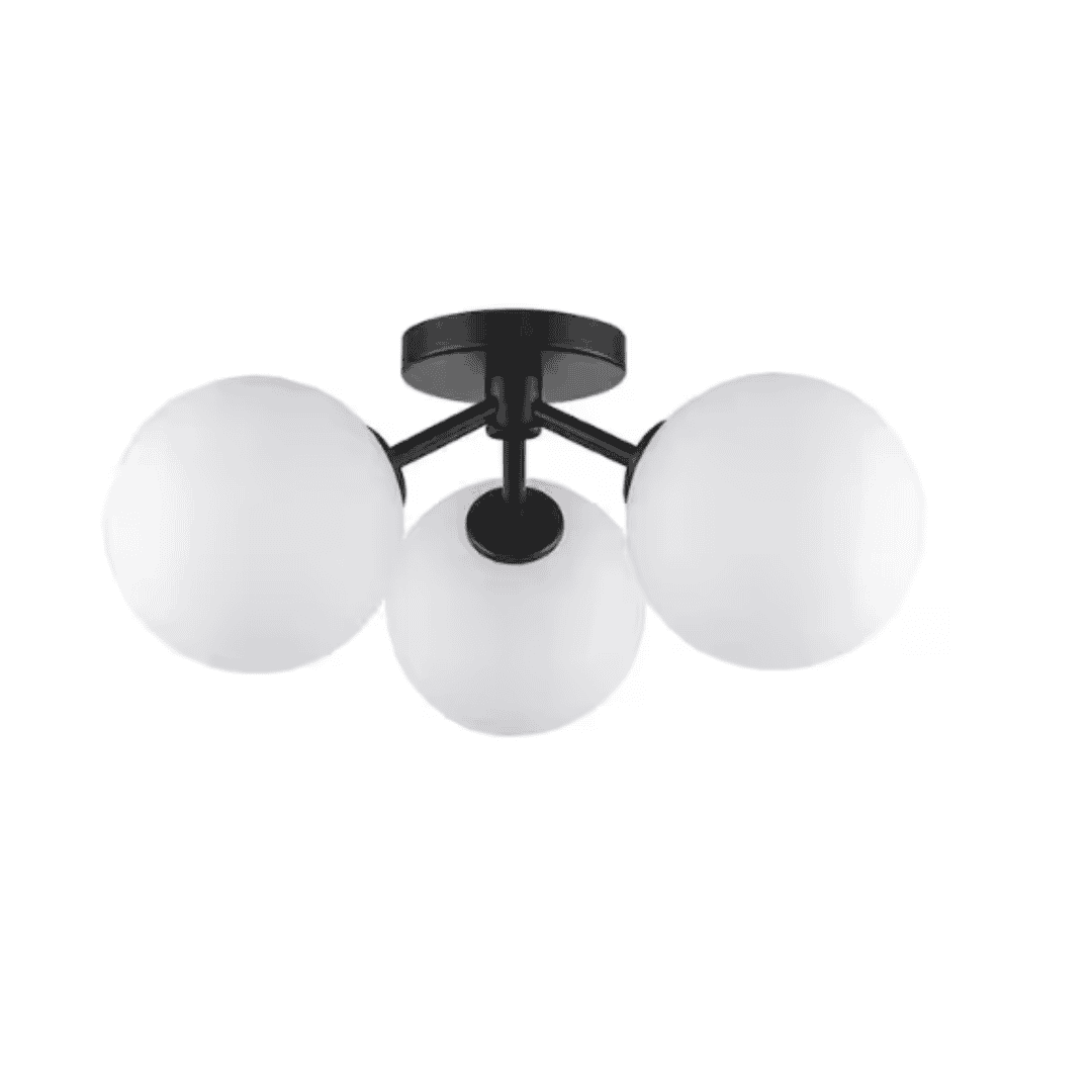 Monteaux Lighting B11613 BK 17.63 in. 3-Light Black Flush Mount Ceiling Light with Opal Glass Globe Shades