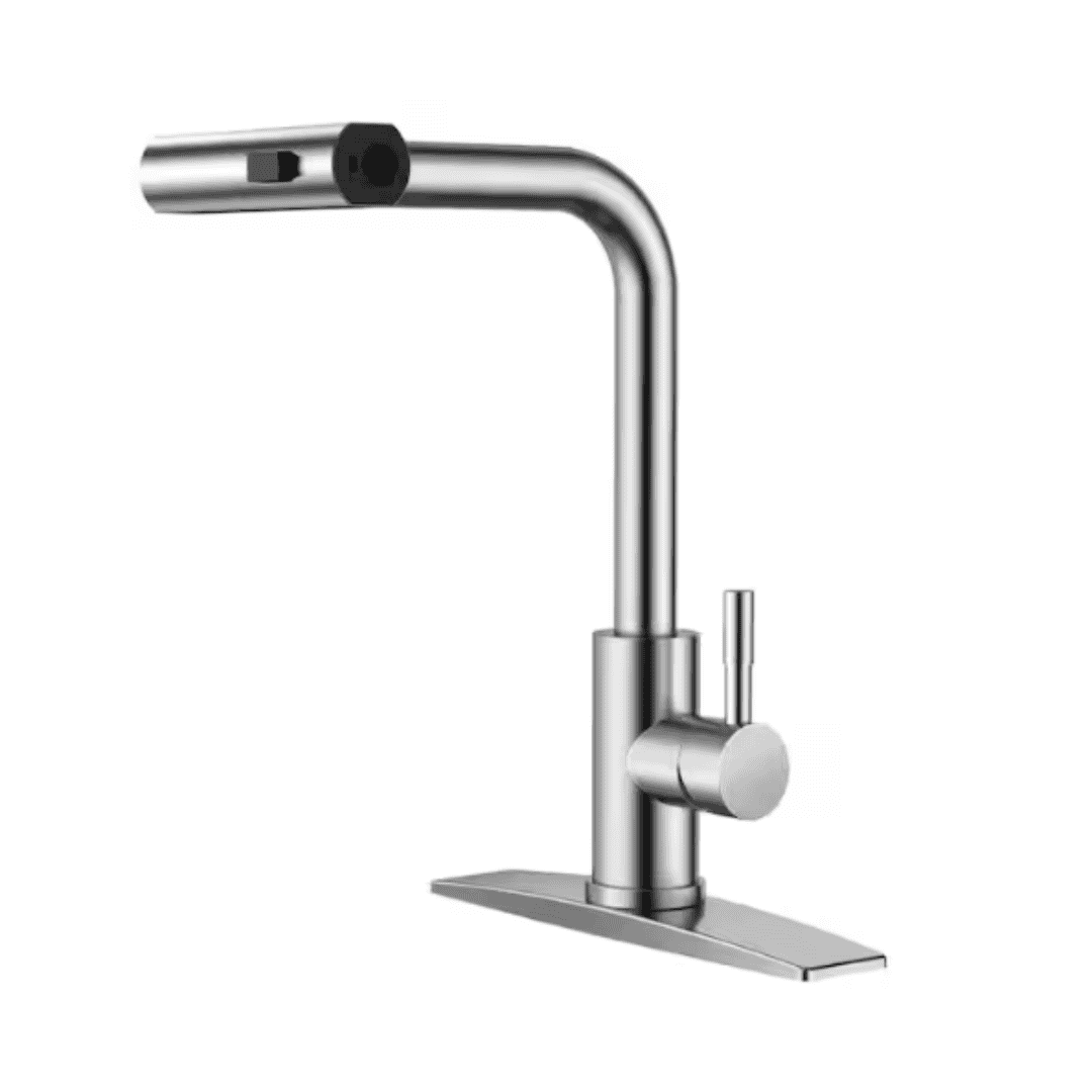 Androme 35AABN Single Handle Pull Down Sprayer Kitchen Faucet with Deckplate Pull Out Spray Wand in Brushed Nickel