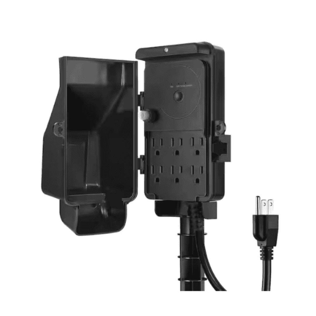 DEWENWILS HOYS22S Outdoor Dusk to Dawn Power Strip Stake Timer with 6 ft. Extension Cord, 6 Outlets for Garden Lights