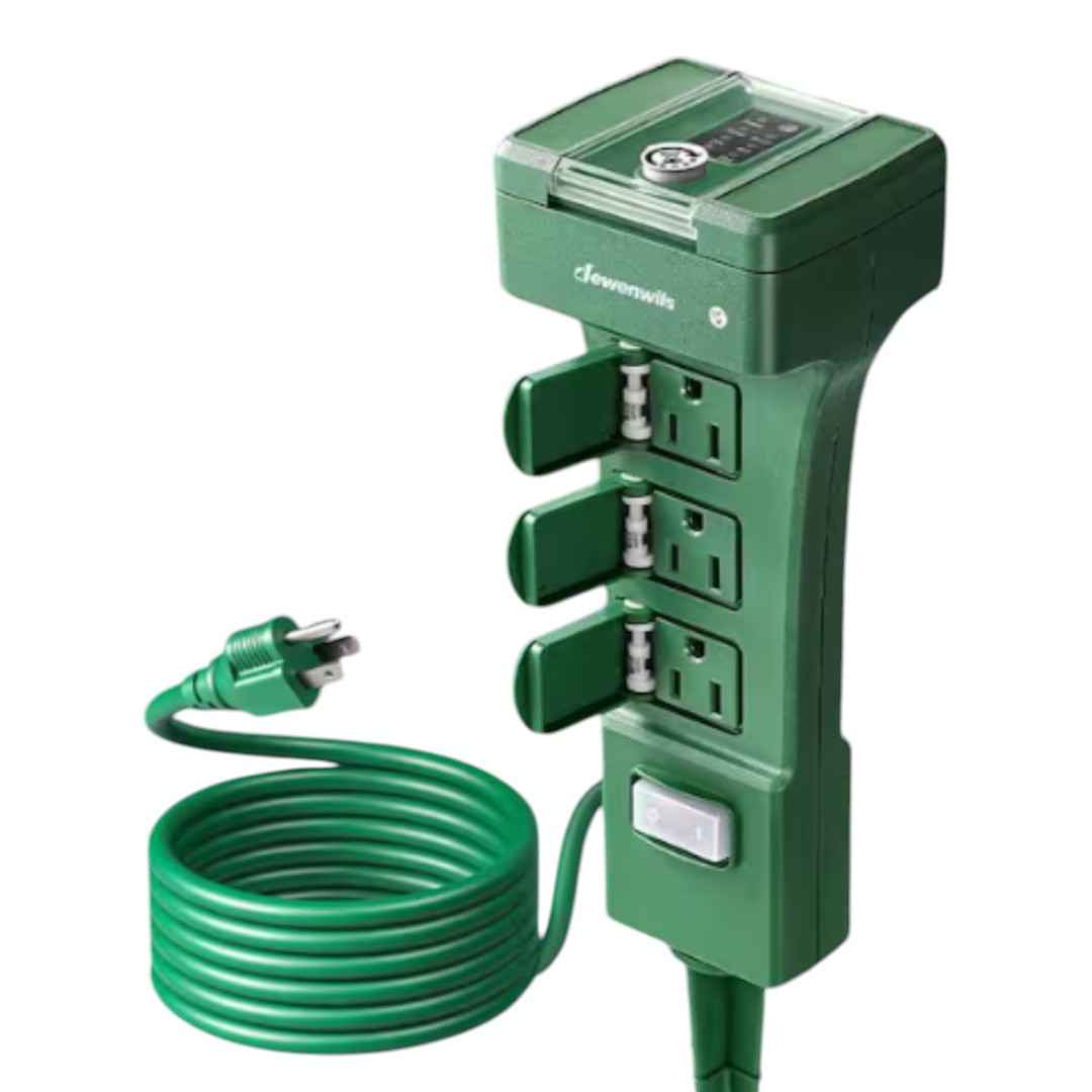 DEWENWILS HOYS16P Outdoor Power Stake Timer with Photocell, 6 Grounded Outlets, 6 ft. Extension Cord, Dusk to Dawn Timer for Garden Lights