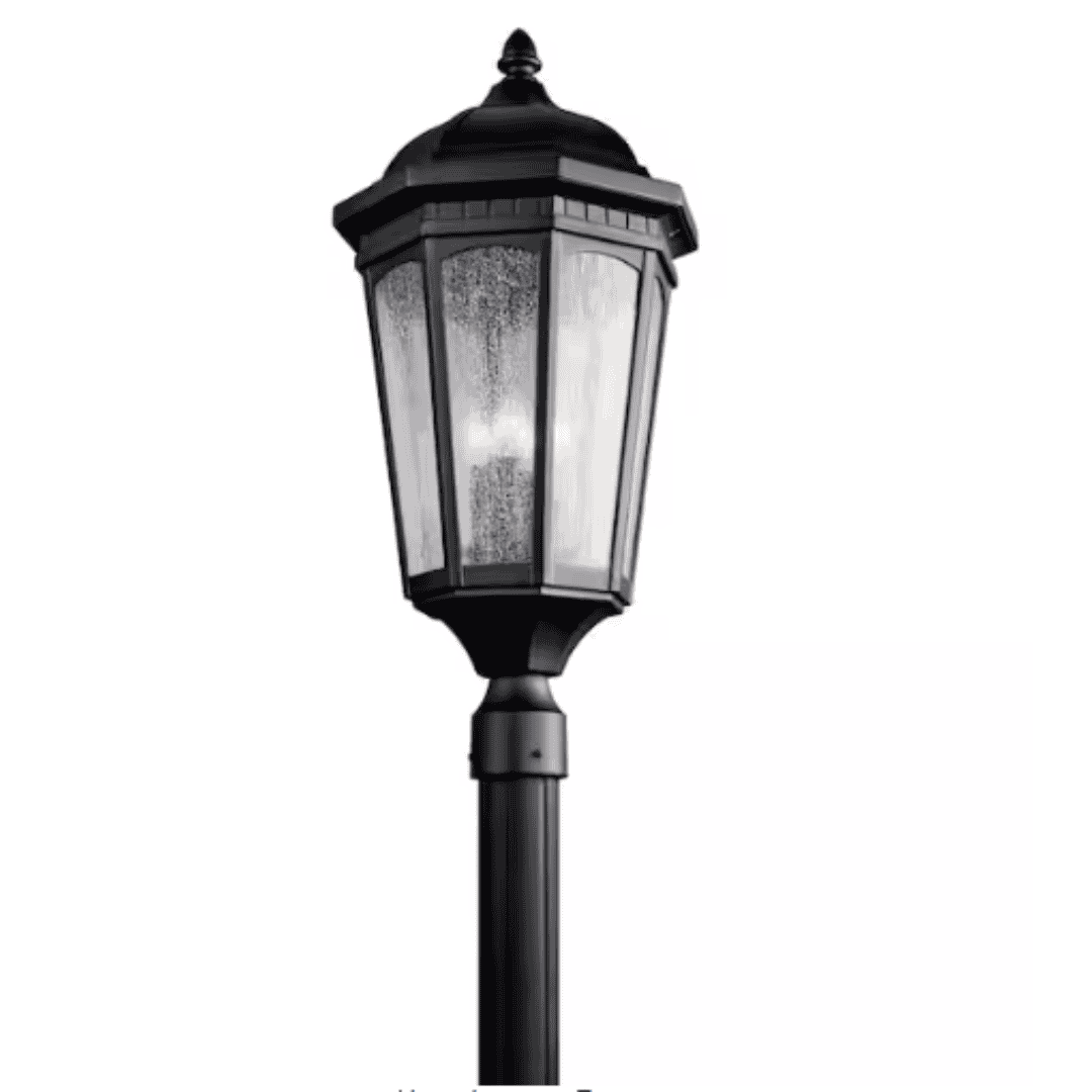 KICHLER 9533BKT Courtyard 3-Light Textured Black Aluminum Hardwired Waterproof Outdoor Post Light with No Bulbs Included (1-Pack)
