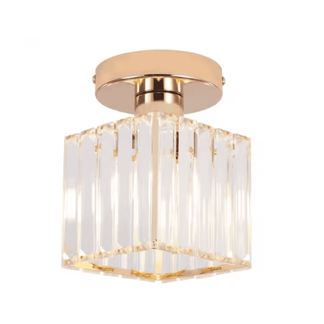 LWYTJO R-X6019-1-FG 5.11 in. 1-Light French Gold Modern Flush Mount Lighting with Clear Glass Shade and No Bulbs Included