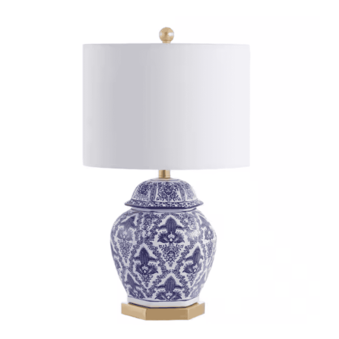 JONATHAN Y JYL3051A Gretchen 25 in. Ginger Jar Ceramic/Metal LED Table Lamp, Blue/White