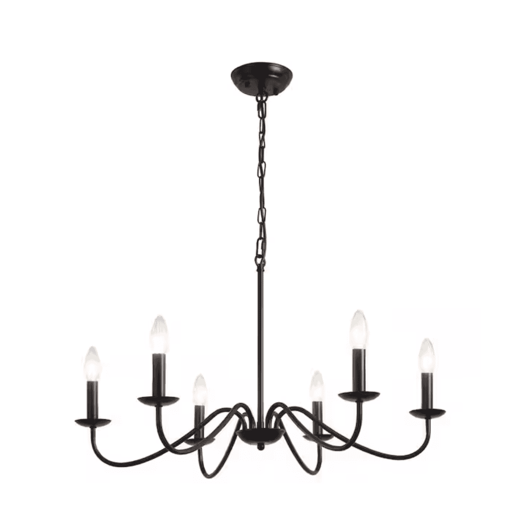 ADSENSTY HD-6-B-D0131 6-Light Black Farmhouse Candle Style Rustic Chandelier for Kitchen Island Lighting Fixtures Hanging