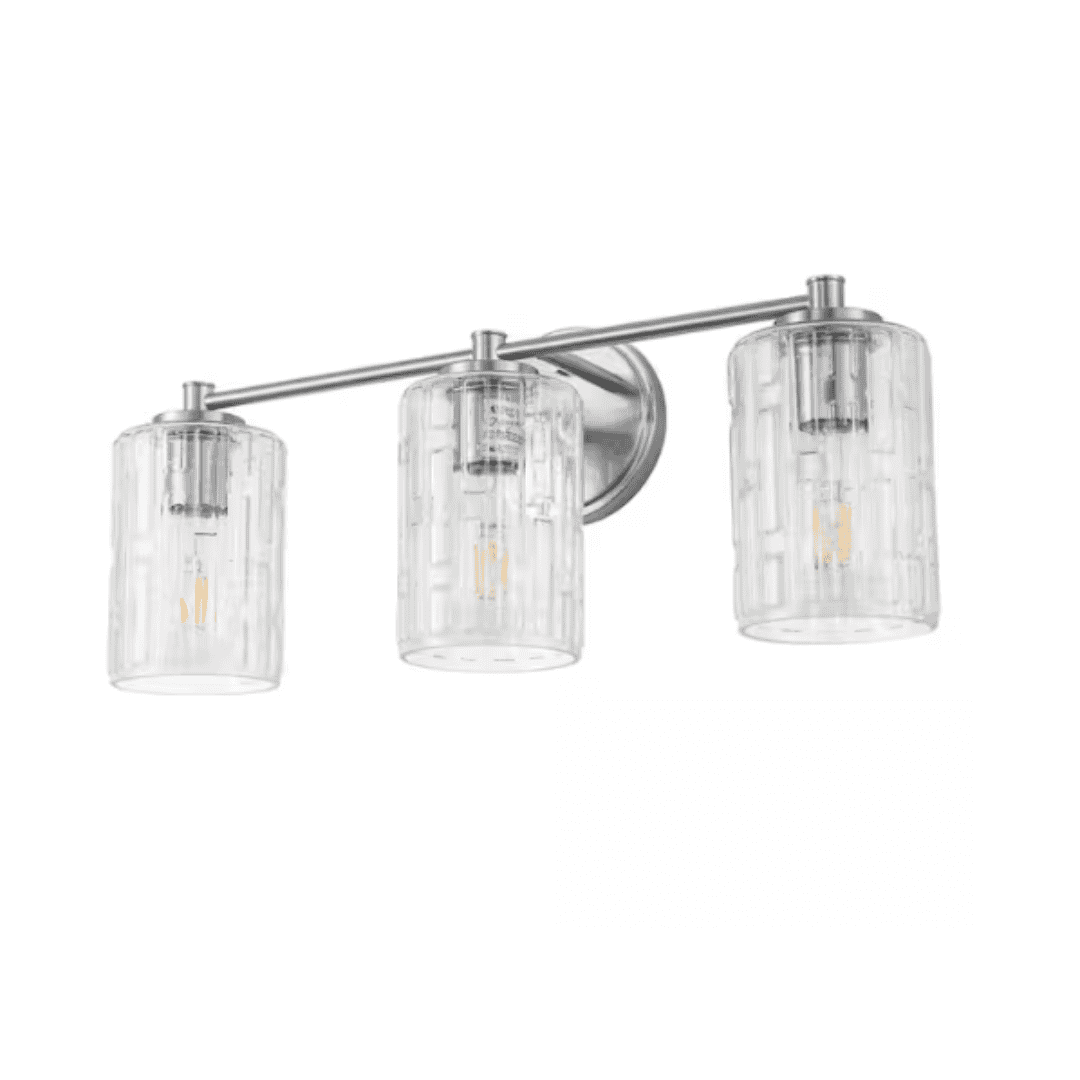 YANSUN HA-JQ29201CNK-1AP1 20 in. 3-Light Bathroom Vanity Light, Polished Nickel with Clear Seedy Glass Shades, Dimmable Fixture