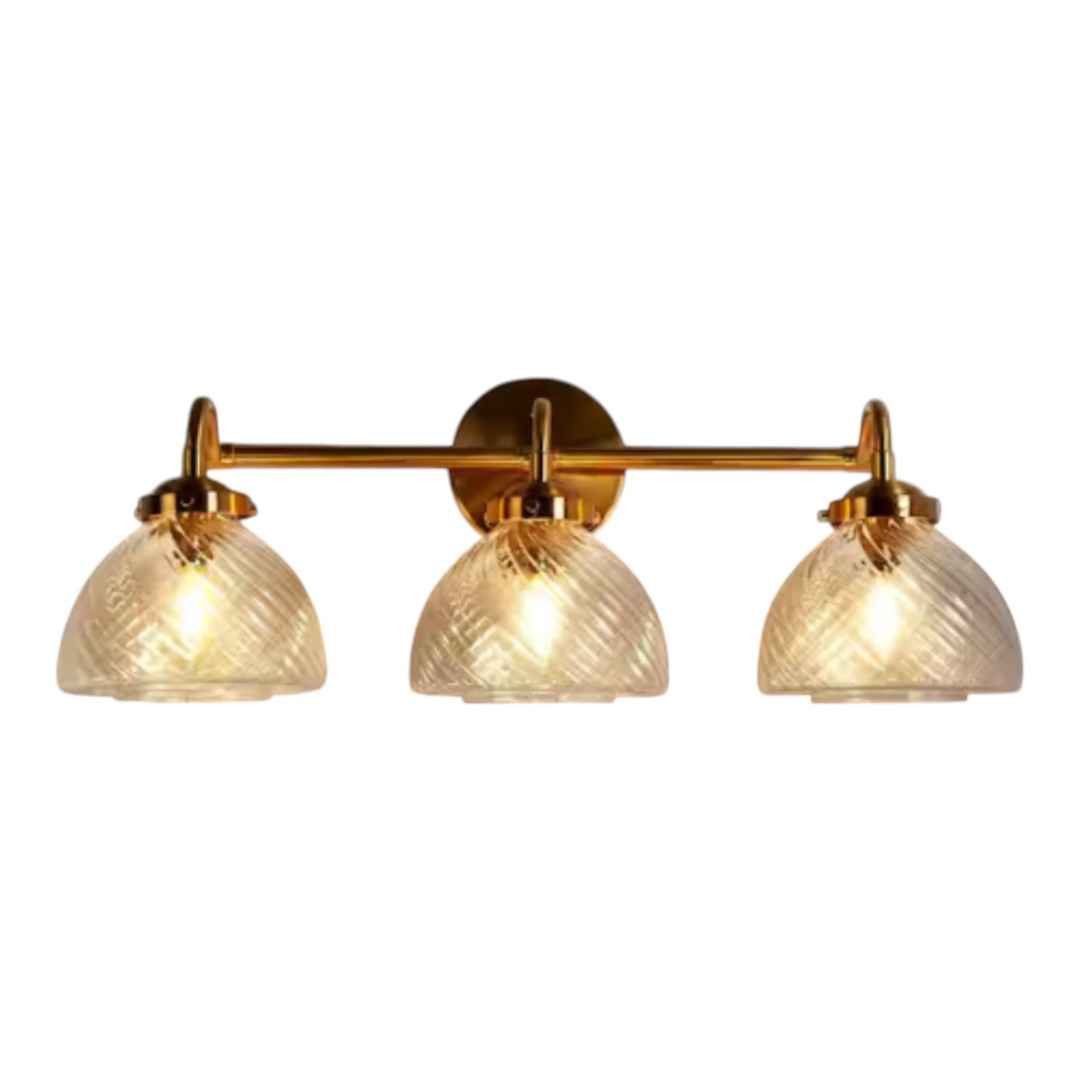 Uolfin 62879RFAZVA0701 Modern Dome Bathroom Vanity Light 26 in. 3-Light Plating Brass Wall Light with Textured Glass Shades