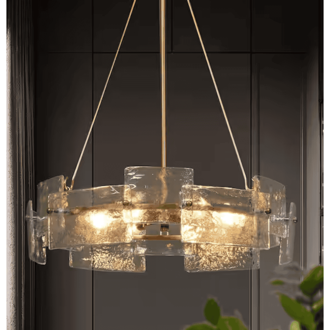 Zevni Z-782AIYZ3-4903 Glacera 6-Light Glass Drum Chandelier with Copper-Tone Finish, Contemporary Pendant Light for Kitchen Island or Entryway