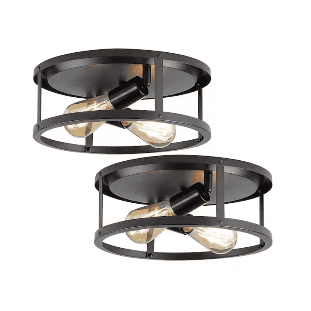 XDD02xy02 12.7 in. 2-Light Farmhouse Black Flush Mount Ceiling Light with No Bulbs Included (2-Pack)