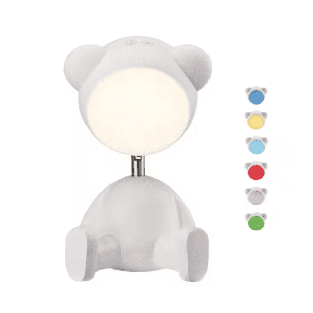 Monteaux Lighting HPI-10037 White 11.125 in. Indoor Teddy Bear Table Lamp with Dimmable and RGB Color Changing Features
