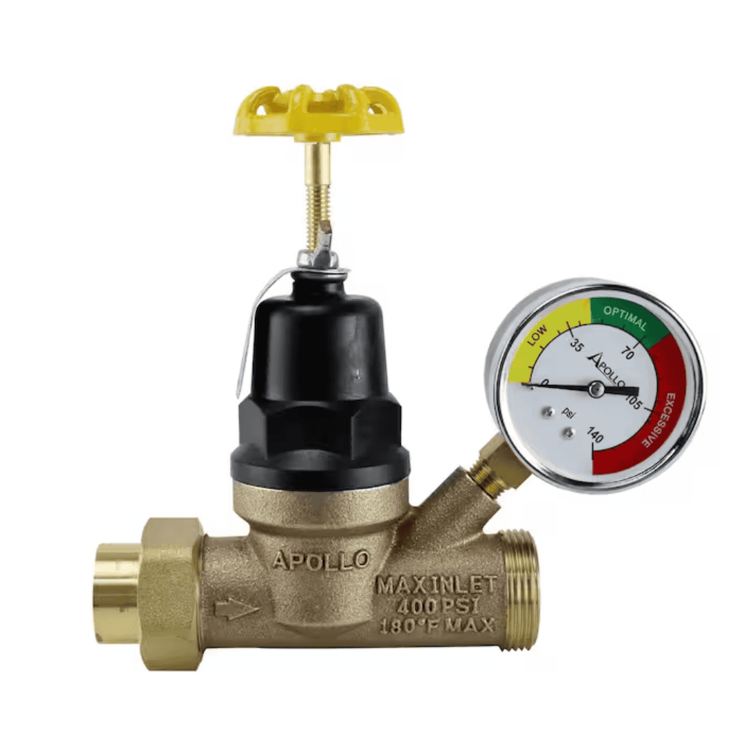 Apollo 69ELF114TWG 1/2 in. FNPT x 3/4 in. MNPT Lead Free Bronze Pressure Reducing Valve with Gauge