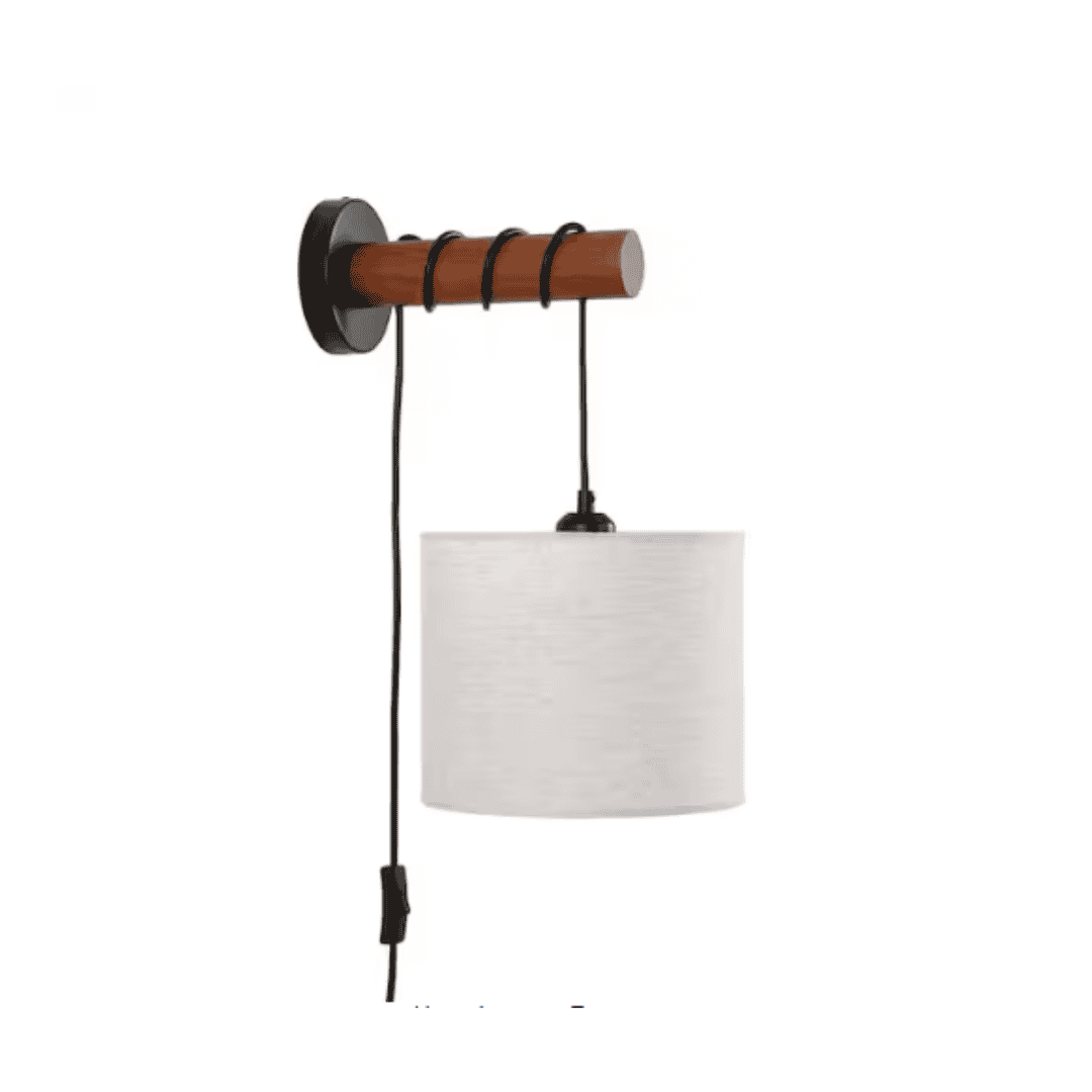 PAKOKULA G-002 Modern 9.44 in. 1-Light Black Farmhouse Plug-In Wall Sconce with a Beige Fabric Shade