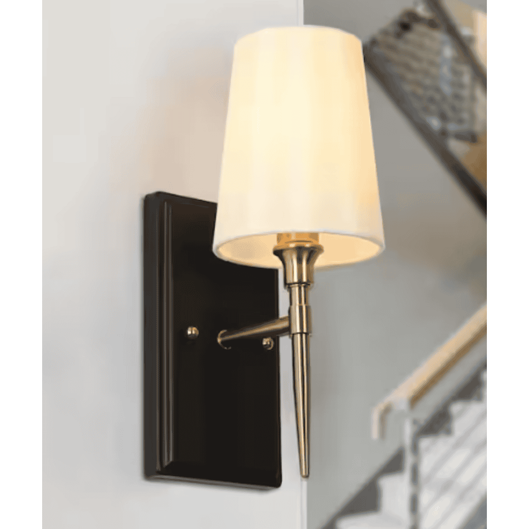 Zevni Z-R7IMN2QR-4732 1-Light Modern Brass-Plated Indoor Wall Sconce, Farmhouse Fabric Bathroom Vanity Light, Classic Black Wall Light