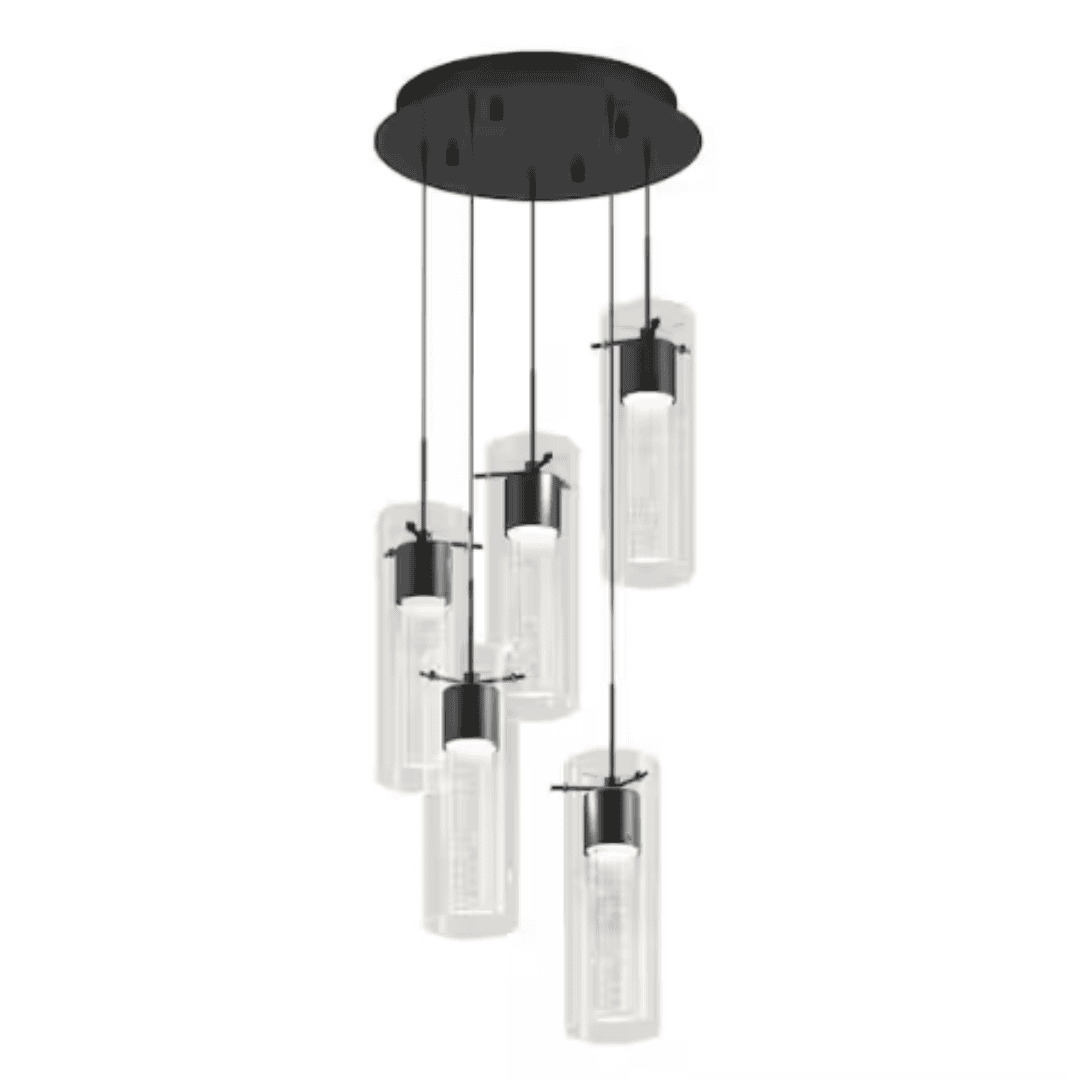 Artika OME64B-BL Essence 29-Watts 5-Lights Matte Black Integrated LED Pendant Light with Bubble Glass Shade