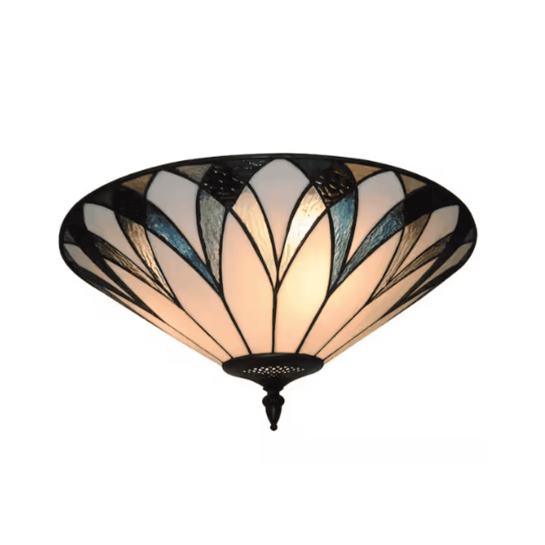 KBUCNW8PN1-1 18 in. 3-Light Retro Elegant Stained Glass Flush Mount Ceiling Light
